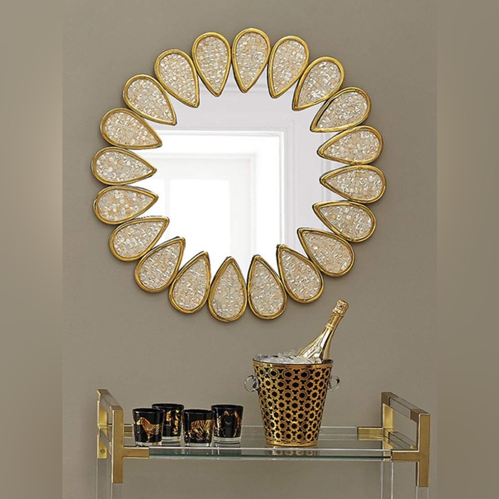 Jonathan Adler Mother-of-Pearl Petal&Brass Wall Accent Mirror. Stunner sale item - Picture 8 of 11